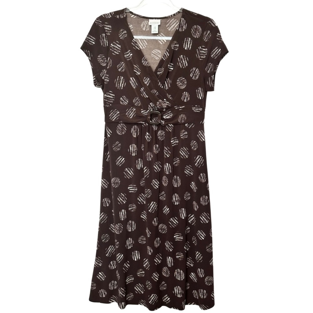 Motherhood Maternity Dress Women’s Size M Brown and White Dots Stretch Waist